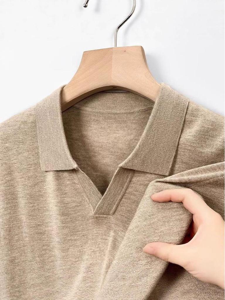 Herren Langarm Polo-Pullover mit Umlegekragen