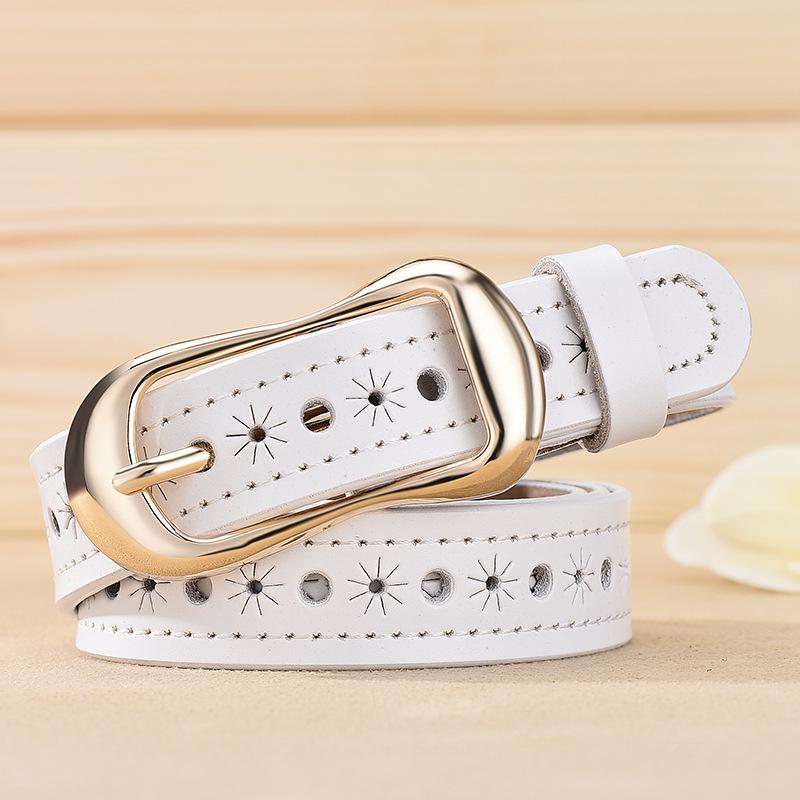 Women'S Leather Hollow Belt, Women'S Cowhide Belt, No Punching Belt, Thin Belt.