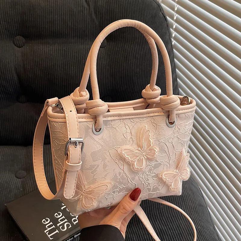 Elegant Embroidery 3D Butterfly Shoulder Bags for Women Versatile Ladies Crossbody Bag Daily Girls Bucket Handbags Small Tote
