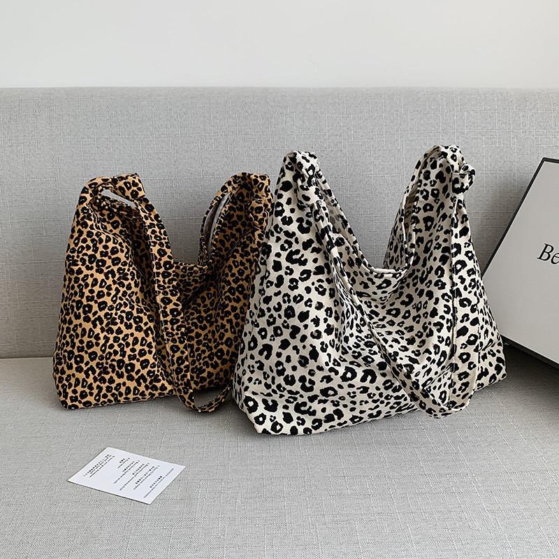 Leopard Print Diagonal Cross Large Capacity Single Shoulder Canvas Bag