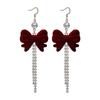 Red Flocking Bow Earrings Light Luxury Temperament White Niche Stud Earrings Earrings Women