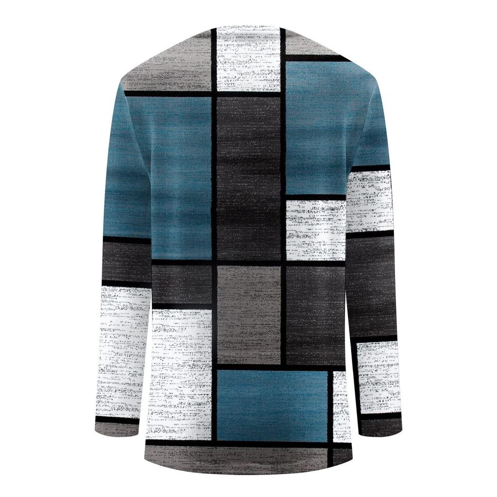 Casual Color Block Long Sleeve Tops For Women Fall Geometric Graphic Crewneck Loose T Shirts Slouchy Tunic Blouses