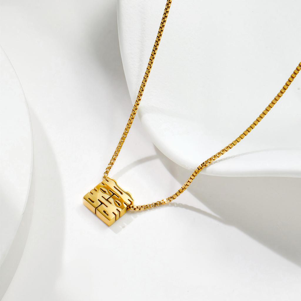 Korean Temperament Fashionable Commuting Daily Versatile Double Happiness Three-Dimensional Pendant Necklace Niche Stainless Steel Collarbone Chain
