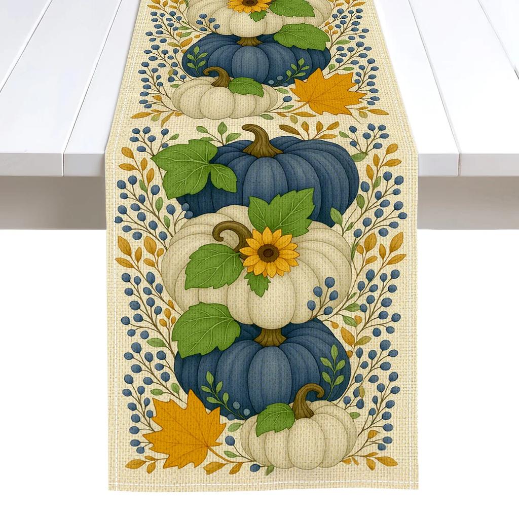 Herbst-Heilungs-Thema Kürbis-Illustration Tischläufer Hochzeitsdekoration Langlebige Küchen-Esstischläufer Partyzubehör