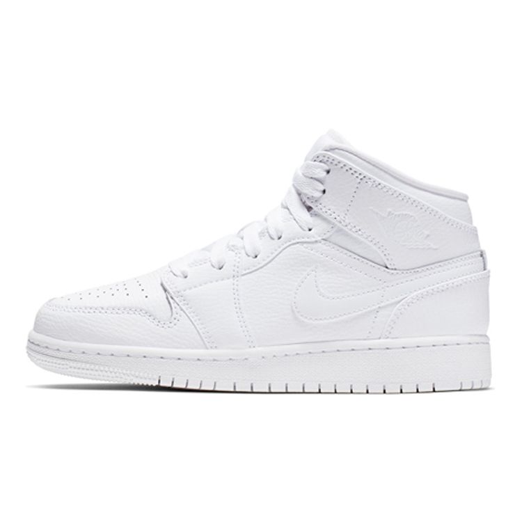 

Детские кроссовки Air Jordan 1 Mid GS Triple White 2019 Бело-Белые 554725-129