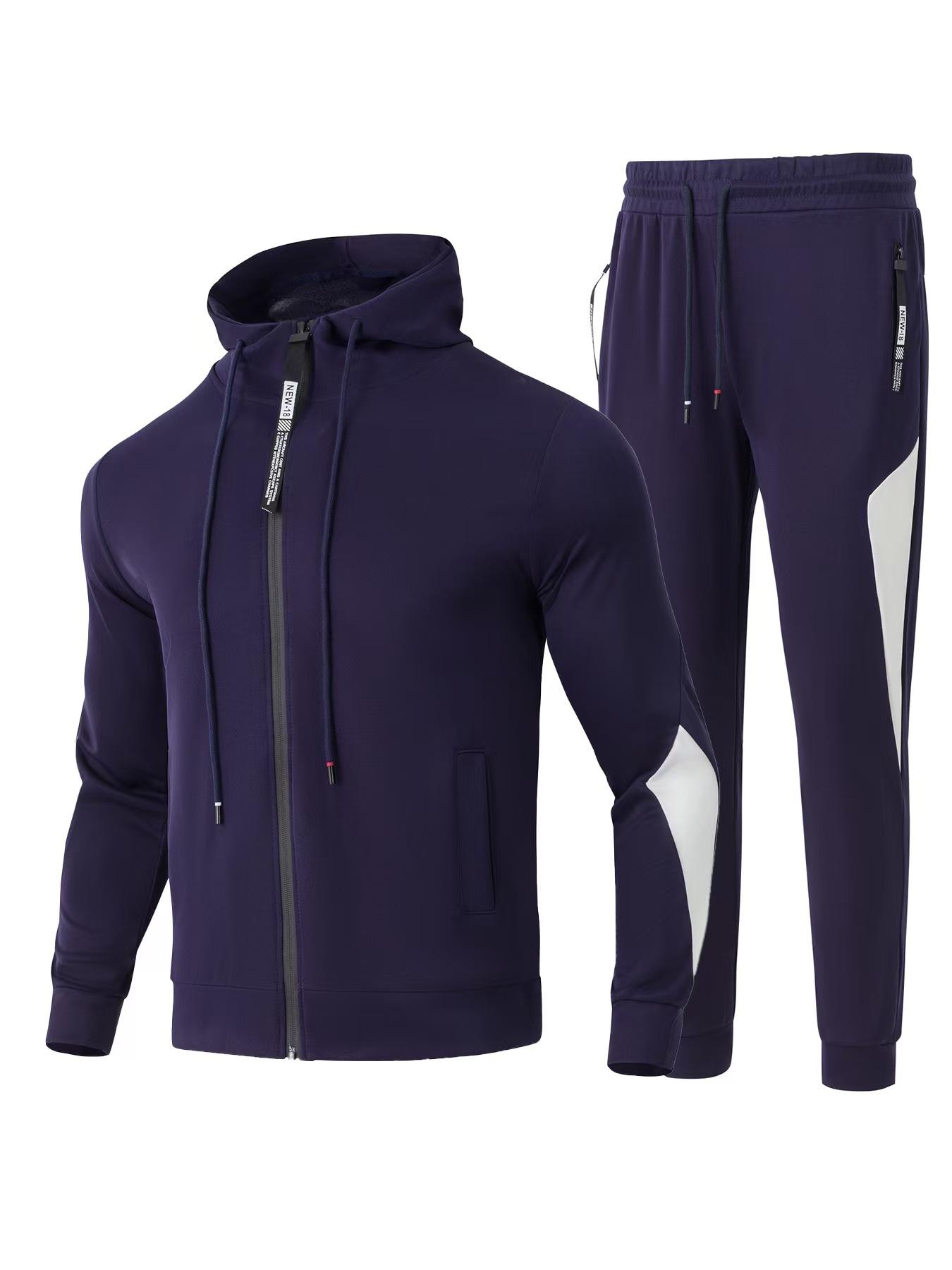 

European Men s Waterproof Zipper Sweatshirt Set With Air Layer Hooded Pants Two-piece XL темно-синий