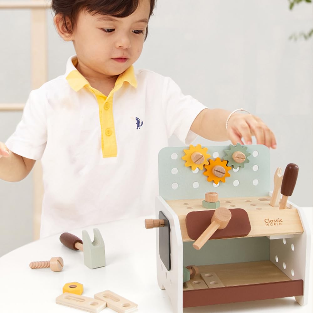 Carpenter Pretend Tool Set Carpenter Toy Workbench Tool Bench Workbench Hammer Toy Montessori 3 Years Old Classic World Mini Workbench (CL50568)
