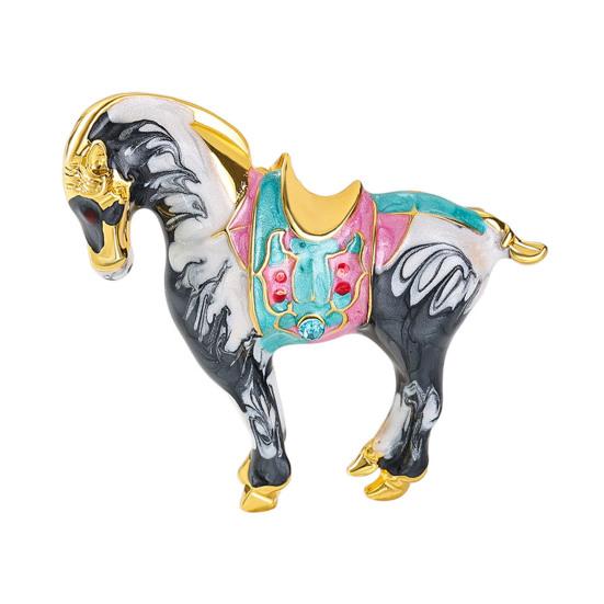 Brooch Horse-Themed Zine Alloy Brooch with Inlaid Crystals Enamel Faux Pearls Fairy Tale Badge Artistic Accessories