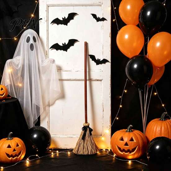 Spooky Secret Room Props Electric Broom Toy, with Touch Activated Swinging Prop, Retro Outdoor Yard Halloween Ornament Straw Witch Broom, for
