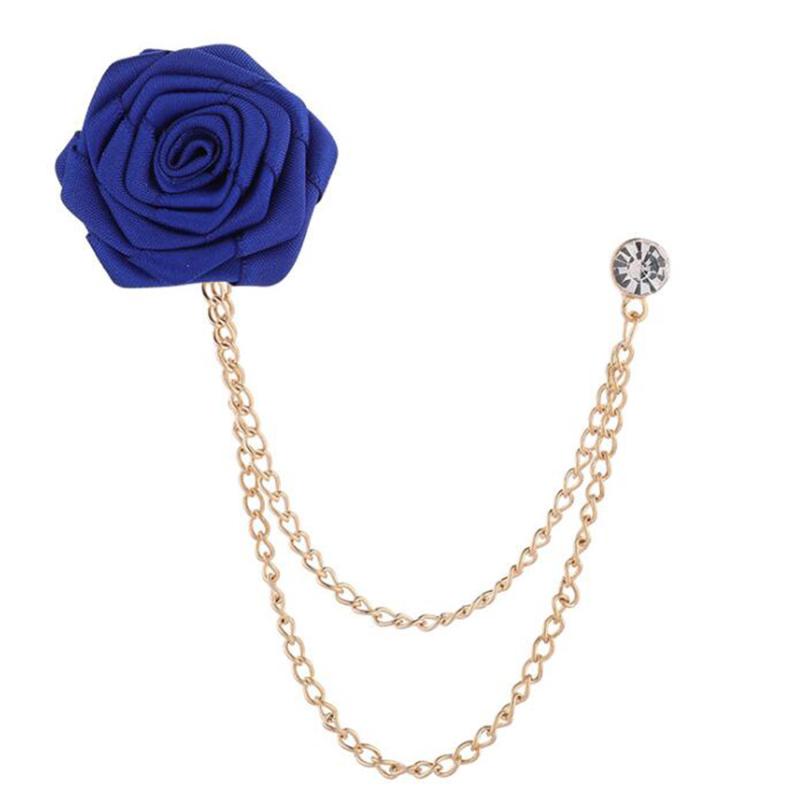 

Bridegroom Wedding Brooches Cloth Art Hand-made Rose Flower Brooch Lapel Pin Badge Tassel Chain Men Suit Garment Accessories 1PC королевский синий