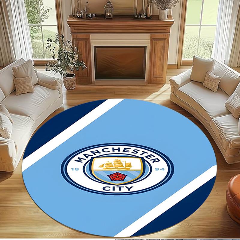Manchester City FC Print Round Rug, Washable Floor Carpet, For Entryway Dorm Laundry Room Office Study, Home Decor Birthday Christmas Gift
