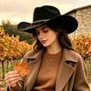 American Retro Hat Western Style Cowboy Hat British Wide Brim Woolen Felt Top Hat Outdoor Sun Protection Hat