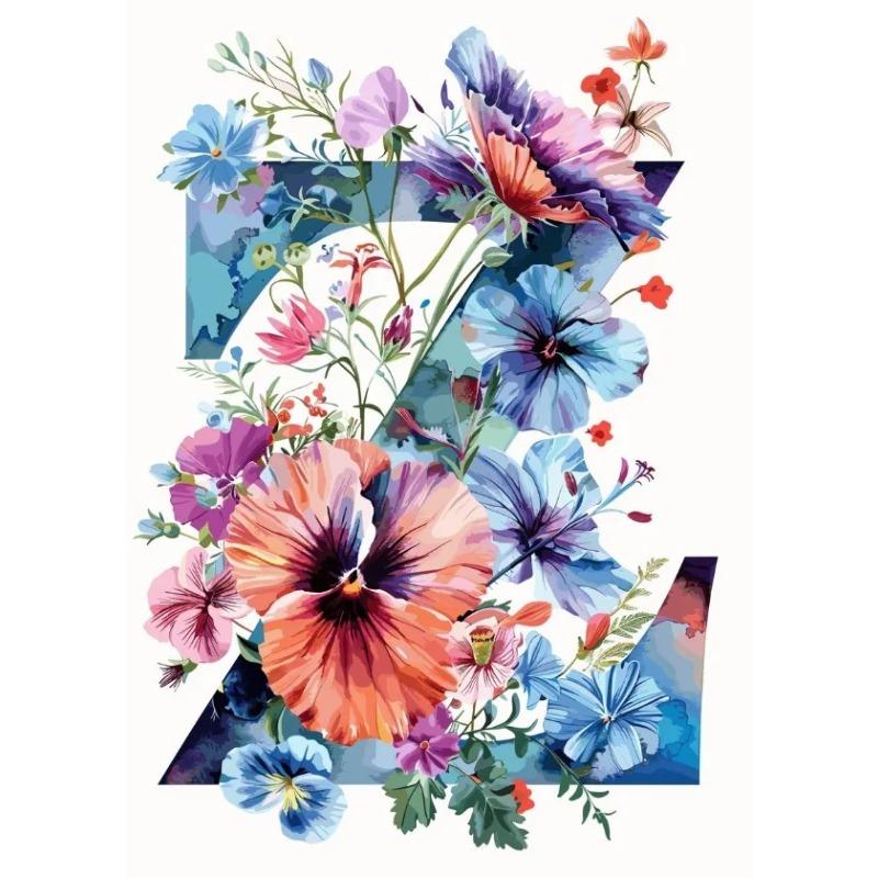 Flower Alphabet Wall Art Wreath Letters Canvas Painting Fashion Modern Aesthetic Poster Wall Pictures Home Decor For Living Room