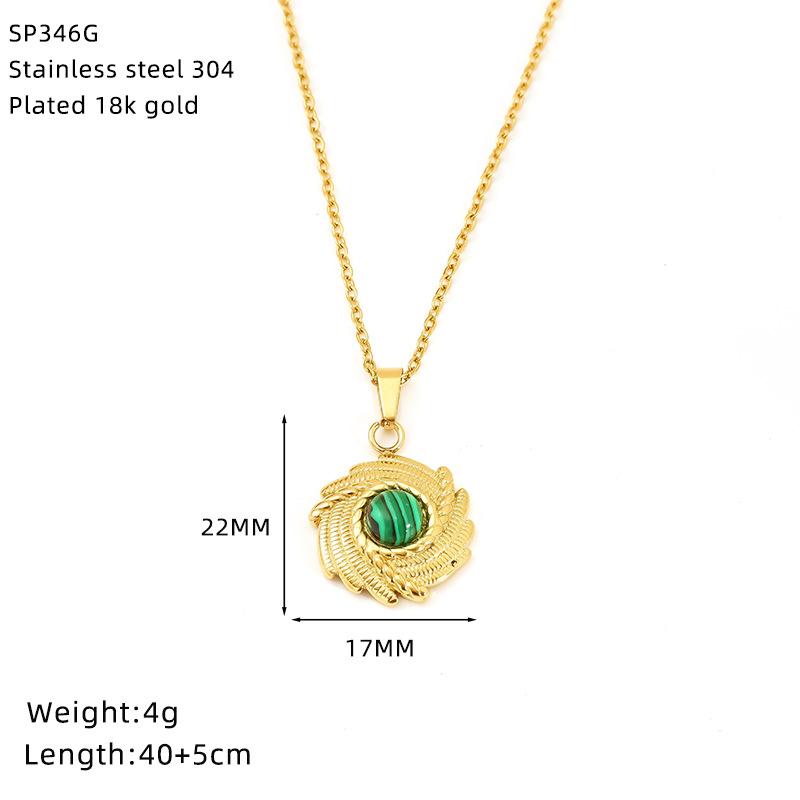 Retro Stil Eingelegte Blaue Kiefer Gold Halskette Personalisierter Fächer-Anhänger Premium Schlüsselbeinkette