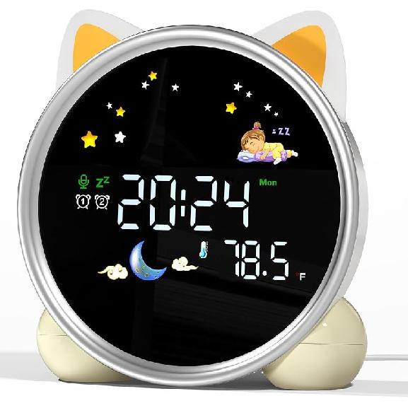 Kids Alarm Clock Ok to Wake Alarm Clock for Kids, Toddlers Night Light Clock for Bedroom, Cat Alarm Clock with Sleep Training and Sound Machine,