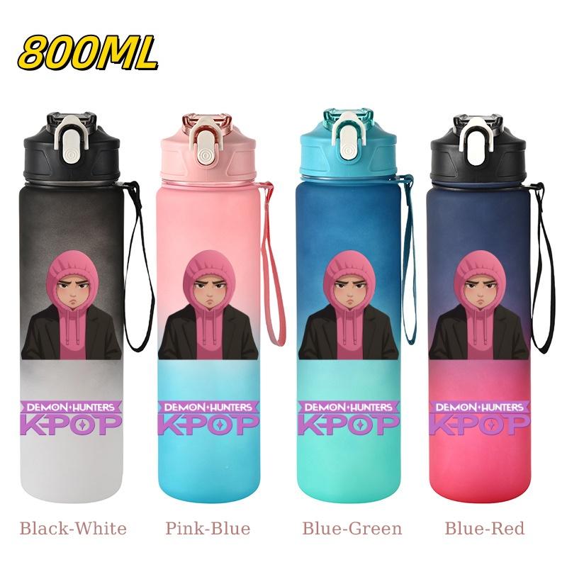 800ML KPop Demon Hunters Gradient Cartoon Print Large Capacity Straw Water Cup Outdoor Portable Sports Drink Bottles Travel Mug