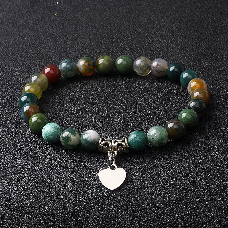 Original Amethyst Heart Charm Bracelets Women 316L Stainless Steel Pendant Bracelets Nature Stone Beaded Couple Jewelry Pulsera
