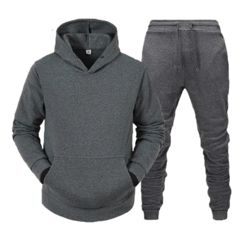 Herren 2-teiliges Trainingsanzug Set Einfarbige Kapuzenpullover Jogginghose Lässiges Sport Jogger Set