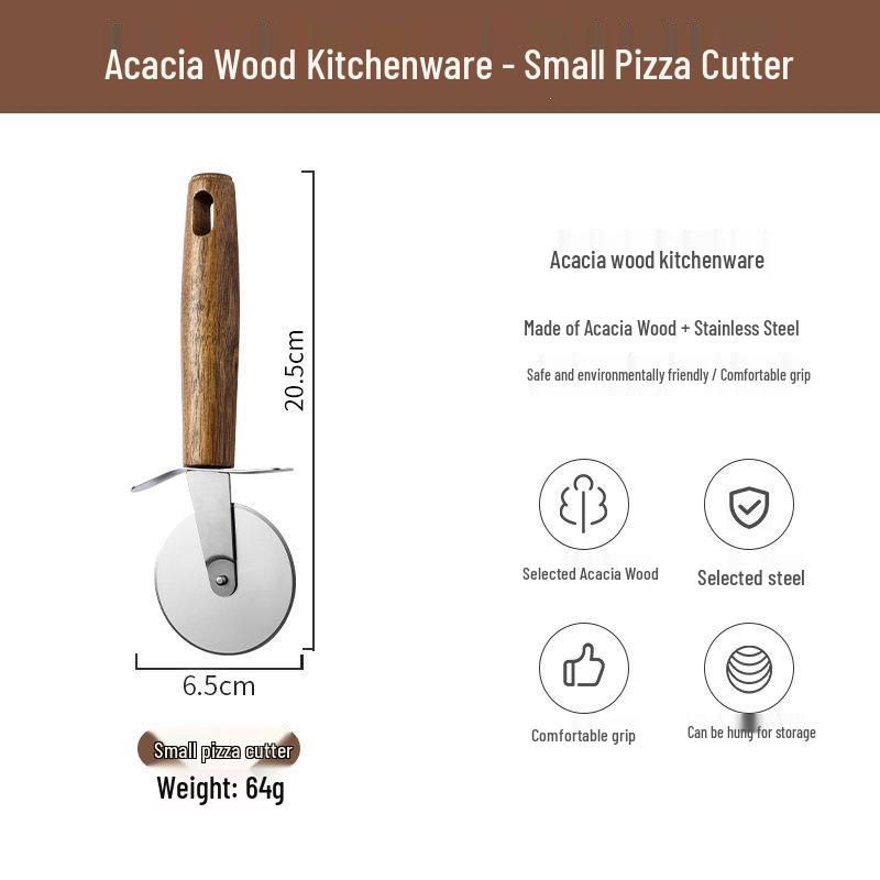 Acacia Wood Kitchen Gadget Set: Peeler, Can Opener, Egg Beater, Pizza Cutter, Cheese Shovel