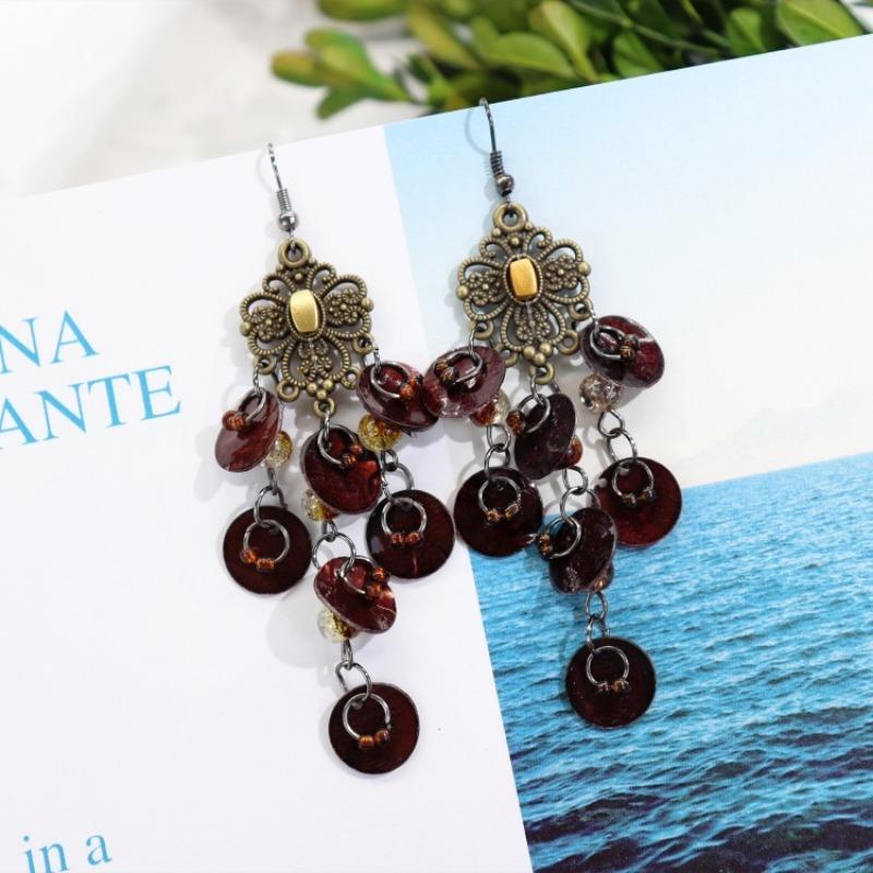 Bohemian Vintage Gorgeous Shell Earrings Long Tassel Versatile Vacation Femininity Court Earrings Ear Accessories