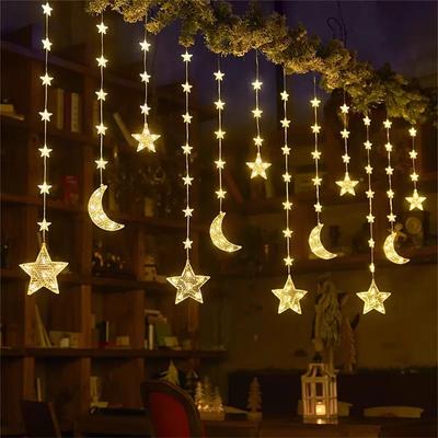 3M Stern Mond Lichtervorhang Lichterkette Außen Stern Eiszapfenlicht Weihnachtsgirlande Lichterkette für Fenster Hochzeitsfeier Dekoration