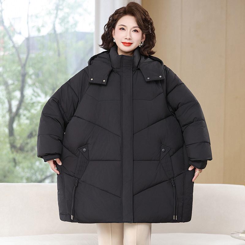 

2025 Women s Mid-Length Down Cotton Jacket - Thick Winter Coat for Elderly, Plus Size, Grandma Outerwear 4XL чёрный
