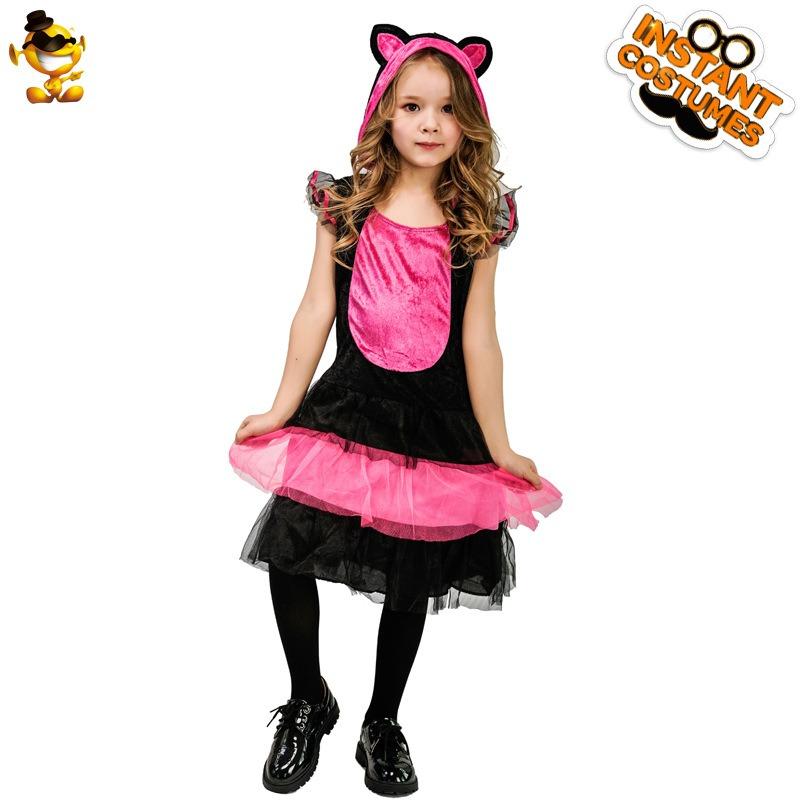 Halloween girls children cute pink pussy princess dress stage show costume carnival osplay