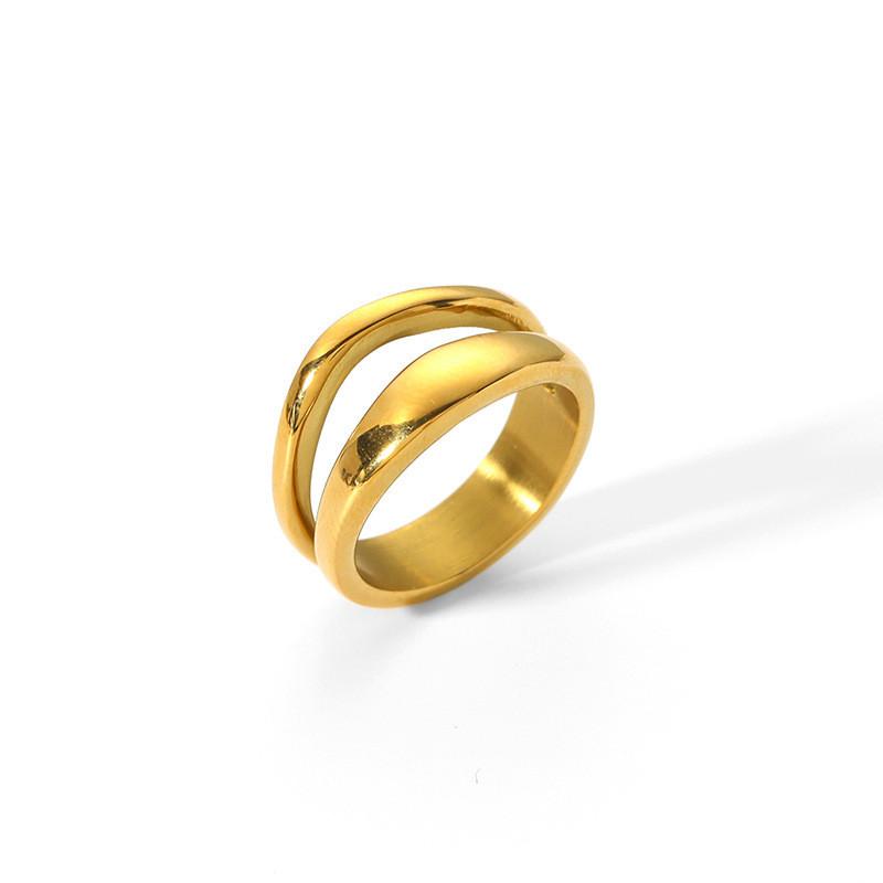 Geometric Titanium Steel Open Ring With Diamond Embellishments For Women