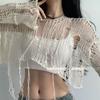 Versatile Maglione Lavorato a Maglia Stile Americano Versione Coreana con Buchi Grandi Intagliato Trasparente Vestibilità Larga Ragazza Piccante Pigro e Rovinato