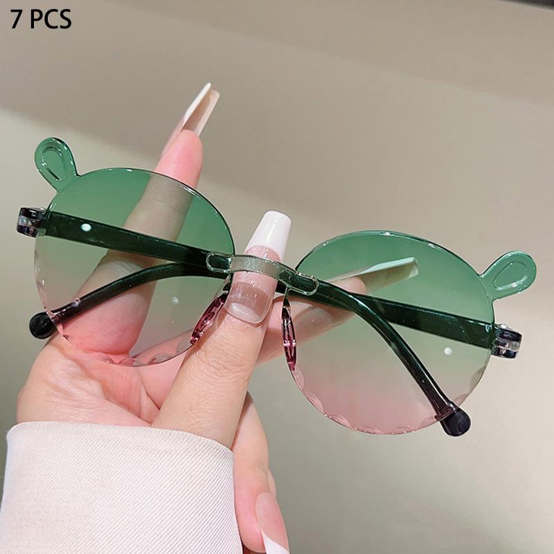 1/7 Pcs Rimless Children Sunglasses Fashion Gradient Multi-color Decor Shades Kids New Trendy Cute Stylish Design Sun Glasses