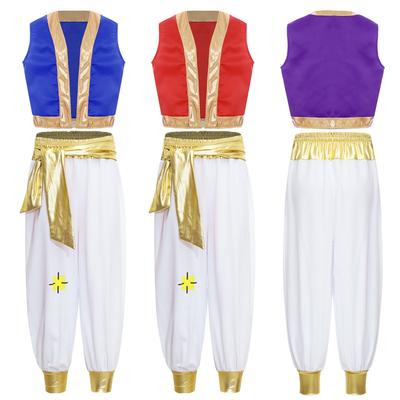 Boys Costume Arabian Prince Cosplay Dress Up Vest Waistcoat Harem Pants Suit for Halloween Carnival Stage Performance