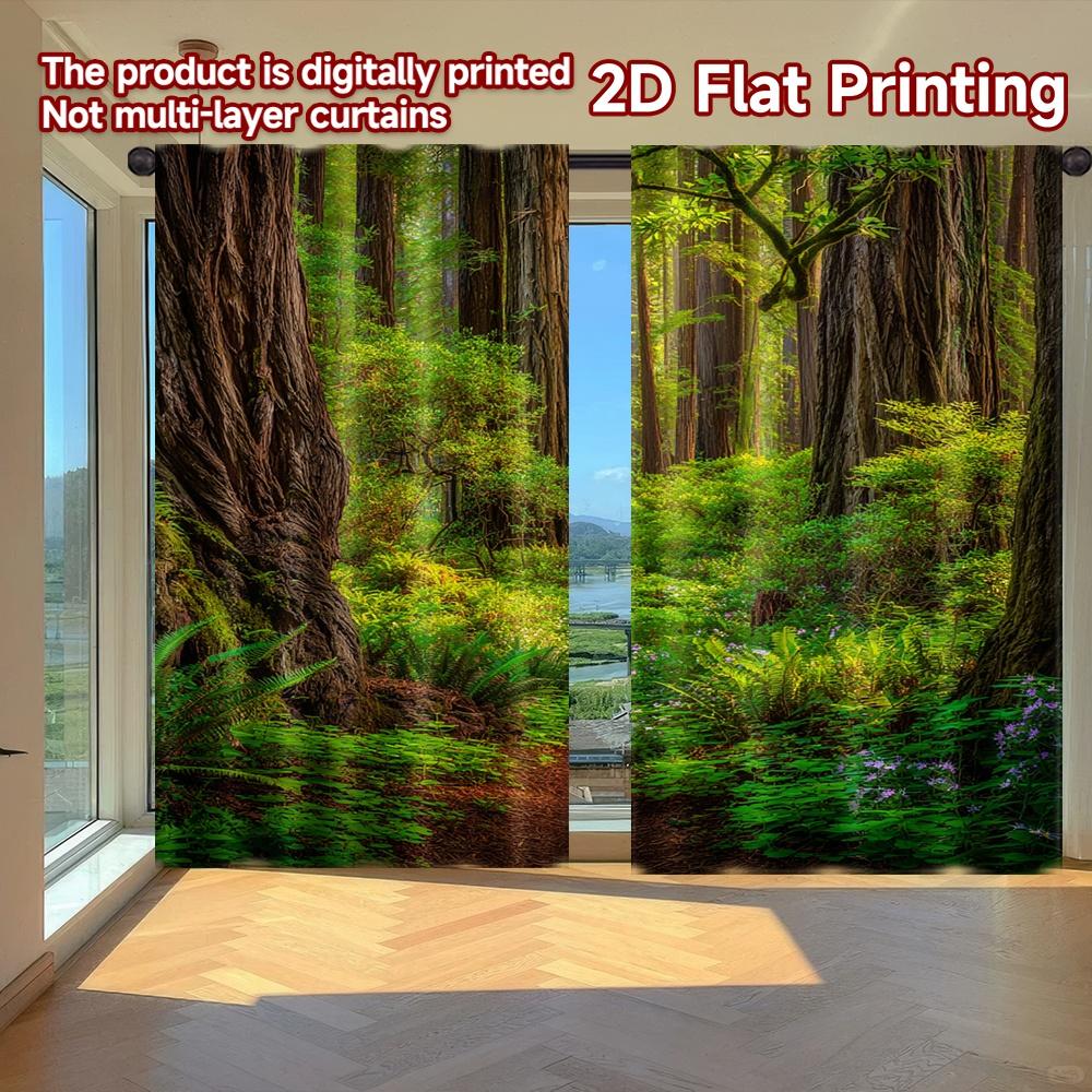 

2D FLAT PRINTING 2pcs Curtains (Without Rod) Forest Pathway Serenity Holiday Valentine is day Printed Curtains Fabric Curtains 100*130 Grommet Top 1pcs