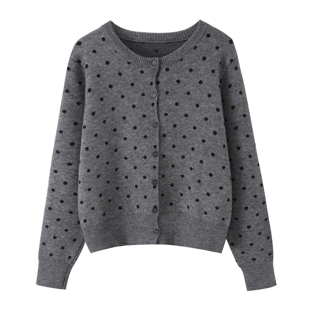 Beautiful style, wholesale women's clothing, fashionable versatile temperament casual design polka dot cardigan sweater