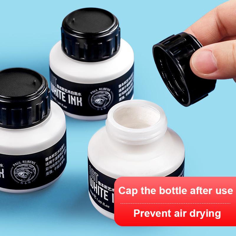 50ml White Ink for Drawing Illustration Hand-Painted Highlights Hook Line Corrections Highly Opaque Quick-Drying Art Manga Ink