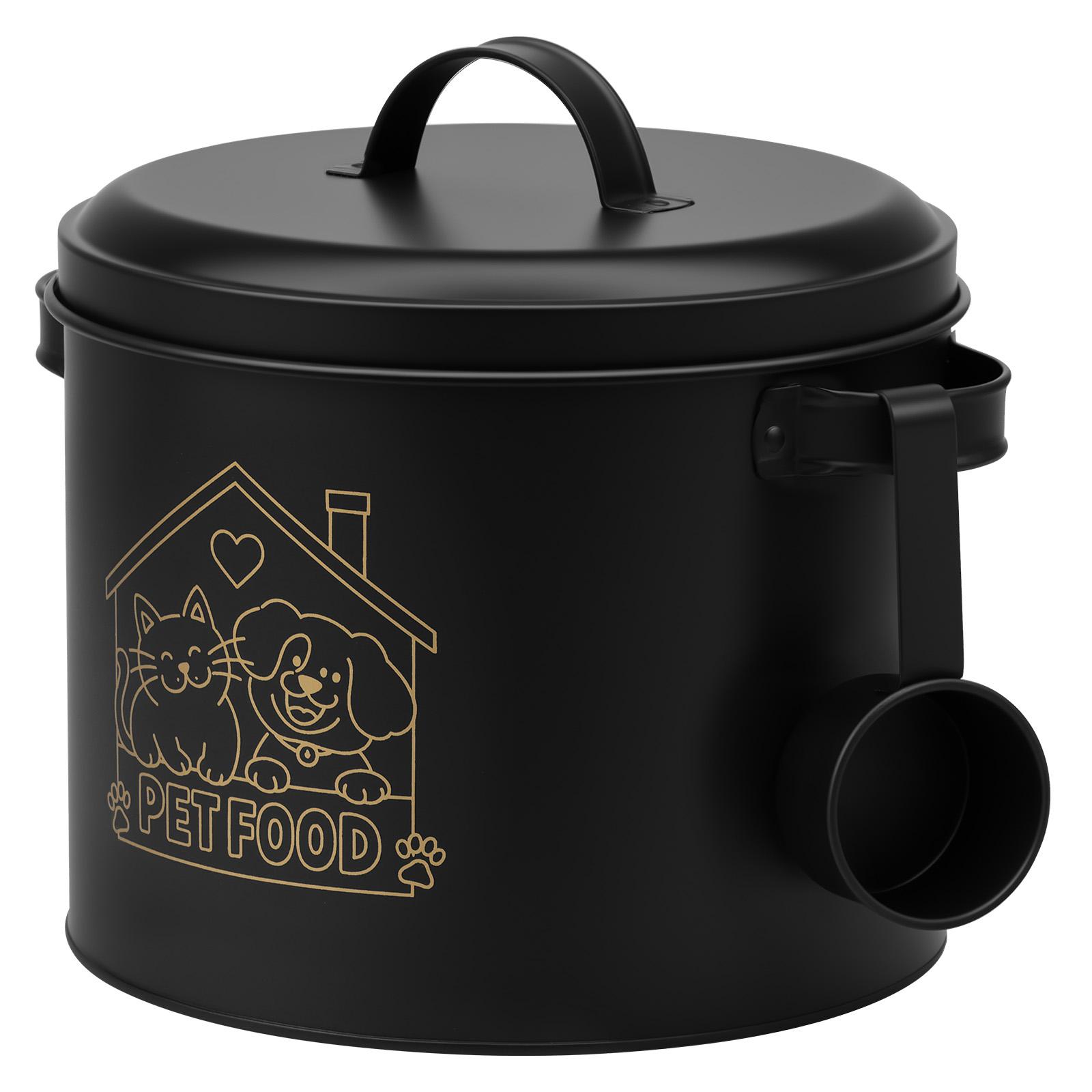 

Pet Dog Food Storage Bucket Large Capacity Airtight Moisture Proof Metal Feeders Container Tank with Scoop and Handle чорний