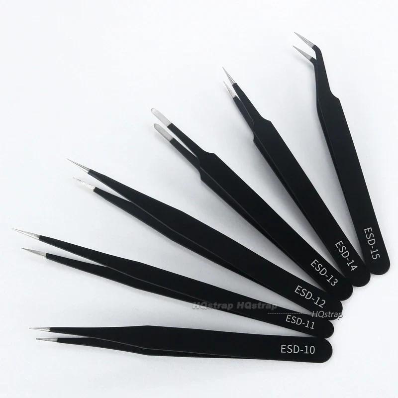 1/6pcs Anti Static Tweezers for Watch Jewelry Mobile Phone Electronics Tweezers Set Precision Industrial Repair Tweezers Tools
