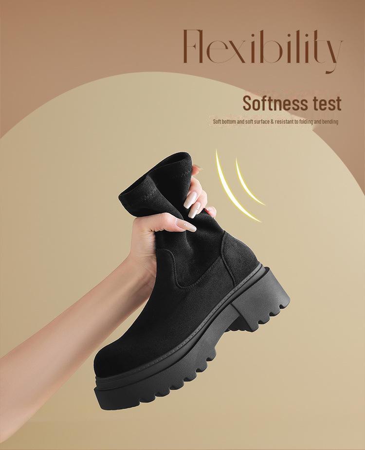 ZHR 2024 New Winter Stretch Boots: Short, Thick-Soled, Velvet-Lined, Trendy, Tall & Slimming Design.