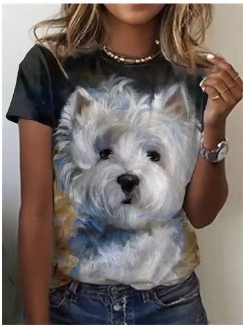 2024 New Women's T-Shirt Cute Puppy Pattern Printed Women's T-Shirt Extra Large Size T-Shirt Summer Ladies