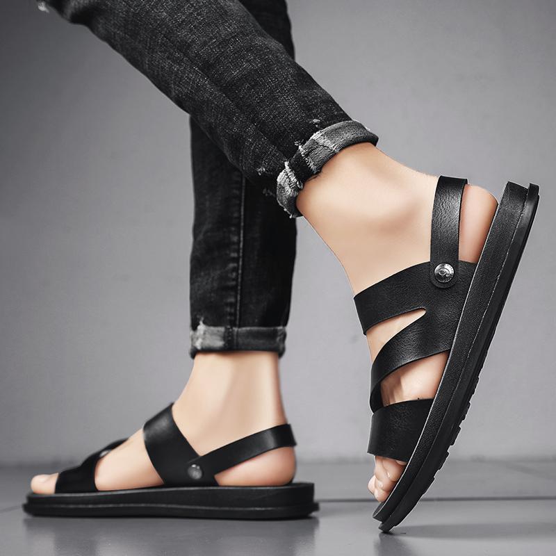 Men Shoe Fashion Men Sandals Comfortable Leather Men Summer Shoes Casual Comfortable Open Toe Sandals Simple Beach Footwear Male