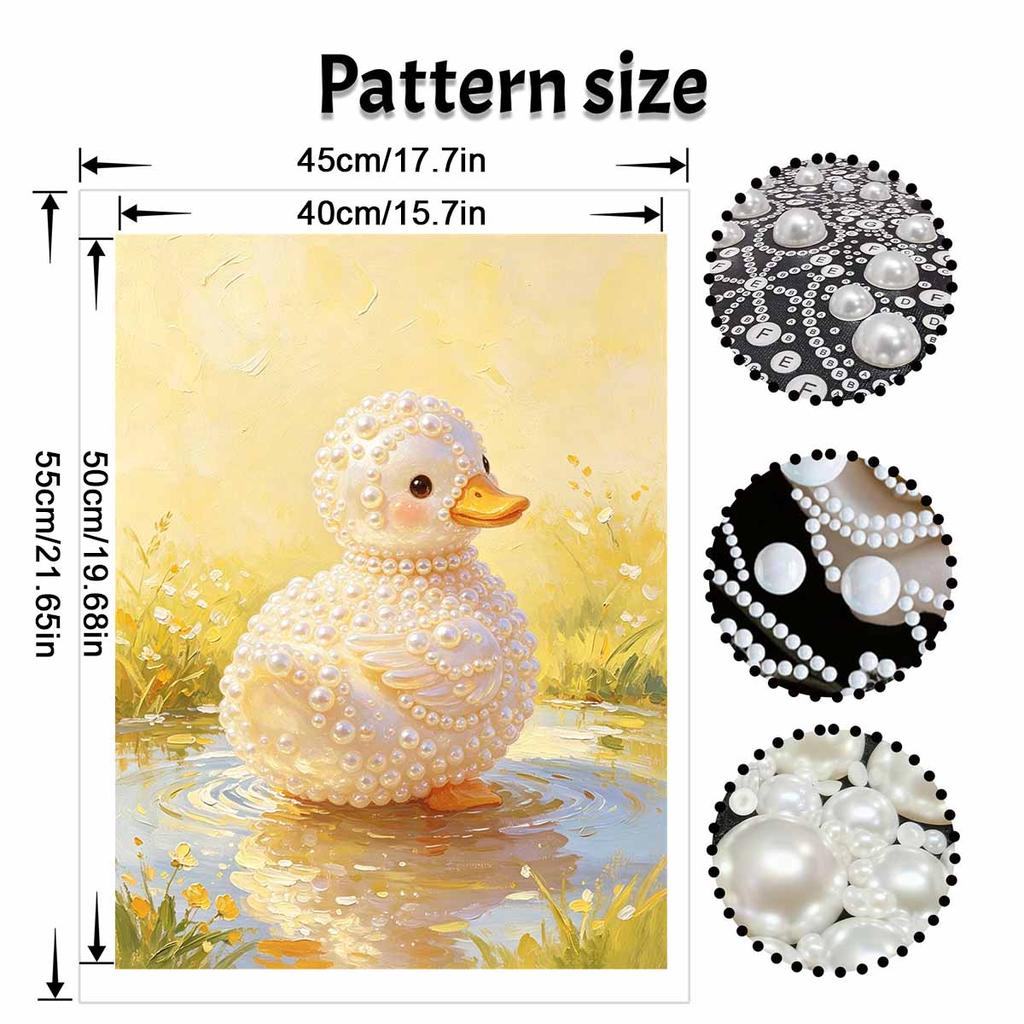 DIY 5D Pearl Bead Painting Kit with Frame Cute Pearl Duck Design Shiny Canvas Art for Bedroom Wall Decor and Special Gift Choice