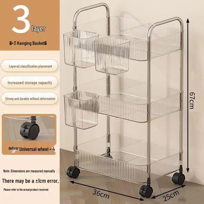 Przezroczysta mobilna wielowarstwowa półka-wózek do sypialni