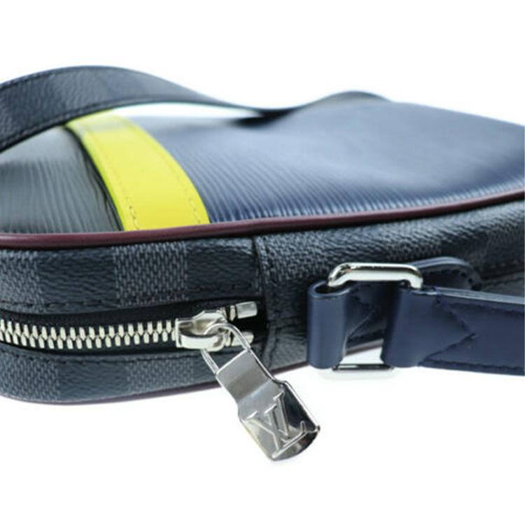 Louis Vuitton Danube Slim Graphite Checkered Trim Leather Shoulder Bag Men handbags Navy-Blue M55100