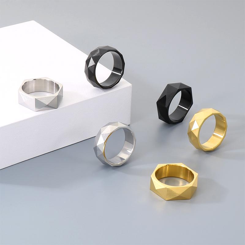 Fade Geometric Faceted Ring for Men Stainless Steel Cut Finger Anillos Hip Hop Polygon Ring Jewelry Gifts for Couples