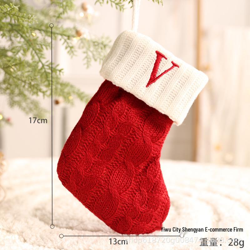 26-Letter Knitted Red Christmas Stockings - Festive Holiday Hanging Decorations