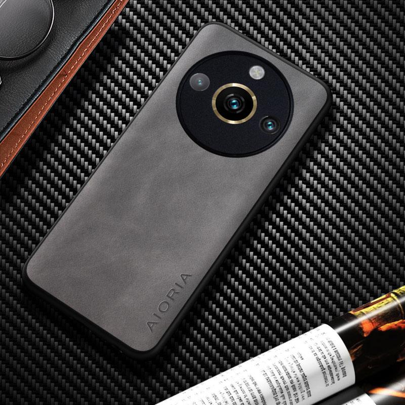 

Кожаный чехол для Realme 11 Pro Plus, гладкий чехол для телефона Realme 11 Pro, чехол realme 11 pro светло-серый