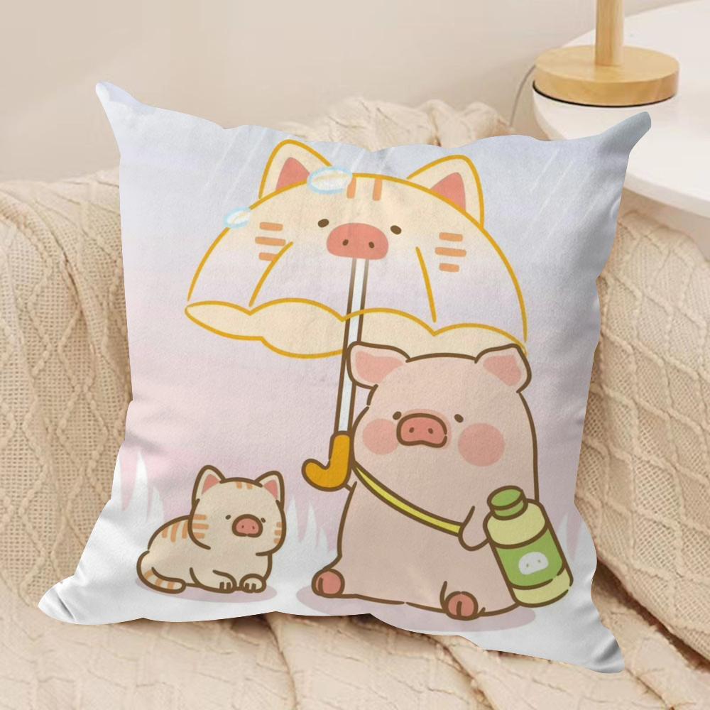 Cartoon L-Lulu Pig Pink Cushion Cover Silky Short Plush Double-Sided Printed Pillow Case for Sofa All Seasons Home Decor Gift