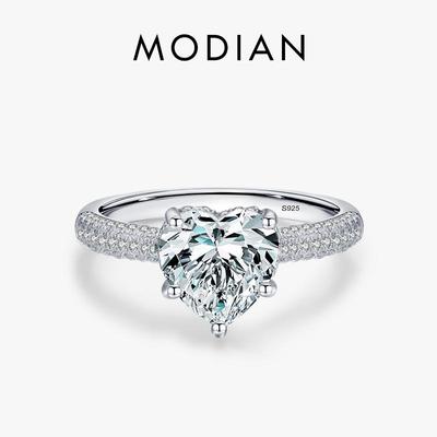 Modian Anel de Dedo Romântico Marca Exquisite Coração Cortado Brilhante CZ Prata Esterlina 925 Para Mulheres Anel de Dedo Statement Joia de Casamento