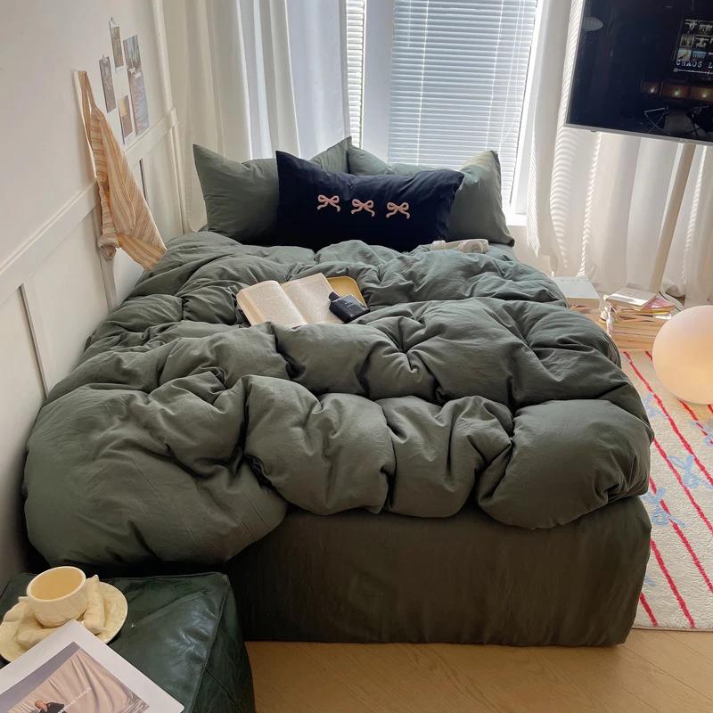 

Solid INS Style Bedding Set For adults kids pink cotton fitted Flat Sheet With Pillowcases Colorful King Queen Full size Flat sheet set&1.2m 150x200 flat