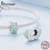 BAMOER 925 Sterling Silver Mint Green Enamel Butterfly Clip Charms Round Beads for Women Original Silver Bracelet Fine Jewelry
