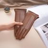 Women's Winter Warm Lambskin Leather Gloves - Windproof, Thickened, Touchscreen, Short, Trendy, Light Luxury for Motorcycle Riding
